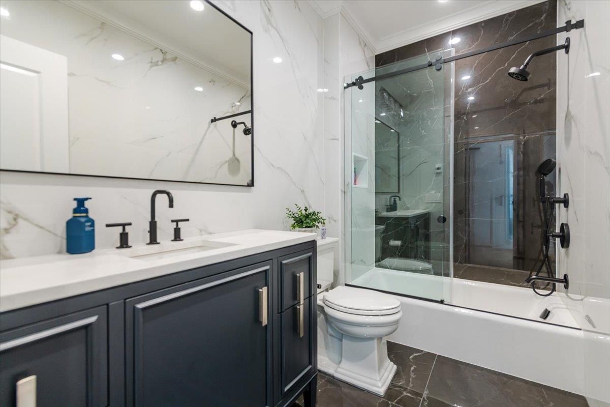 Bathroom, Glass Shower, Interior, Marble Walls, Recessed Lighting