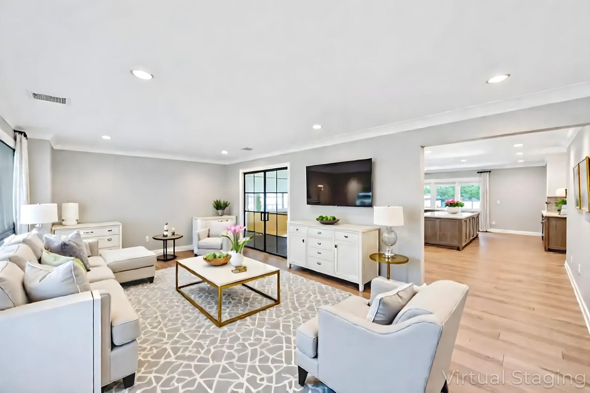 Interior, Living room, Recessed Lighting, Wood Texture Flooring