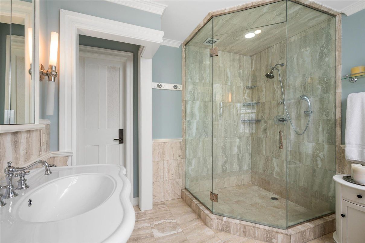 Bathroom, Glass Shower, Interior, Recessed Lighting