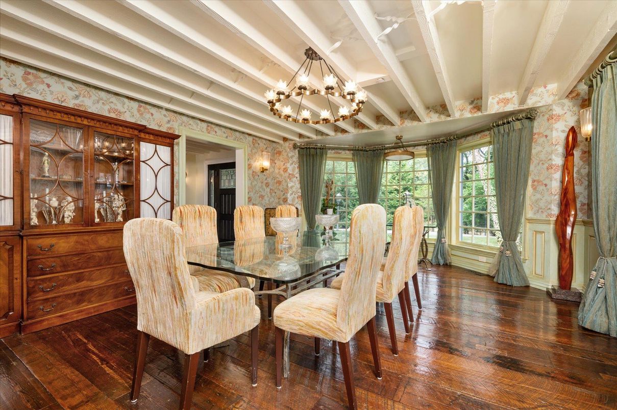 Chandelier, Dining room, Interior, Wood Texture Flooring