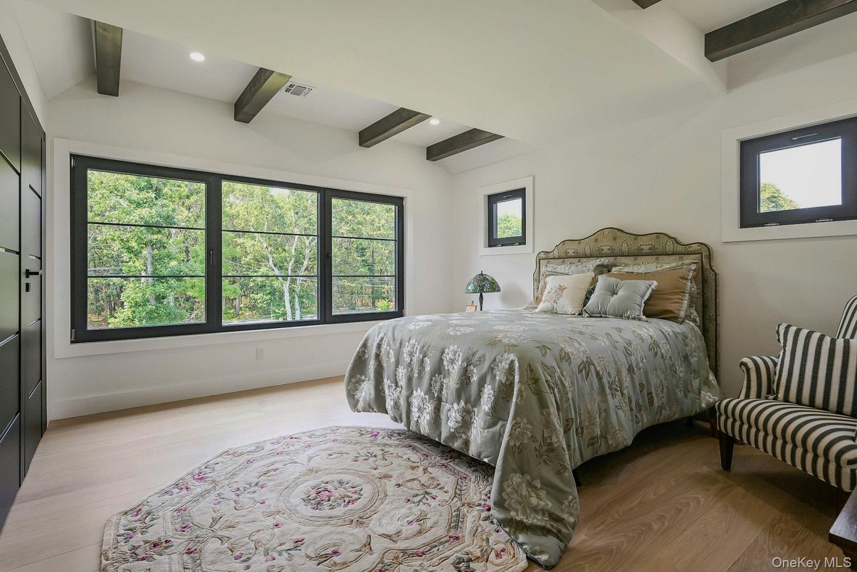 Bedroom, Interior, Recessed Lighting, Wooden Beams, Wood Texture Flooring