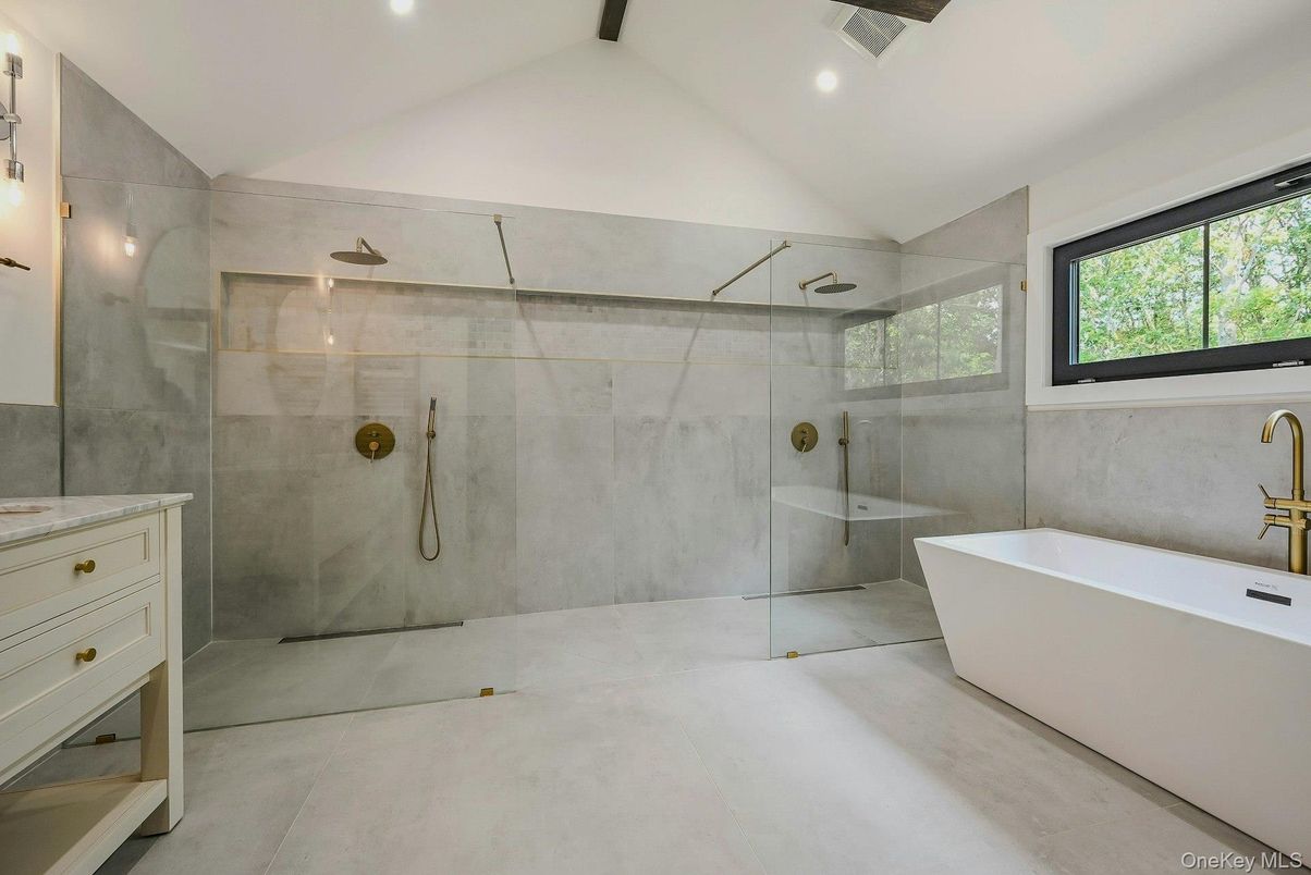 Bathroom, Free Standing Baths, Glass Shower, Interior, Recessed Lighting