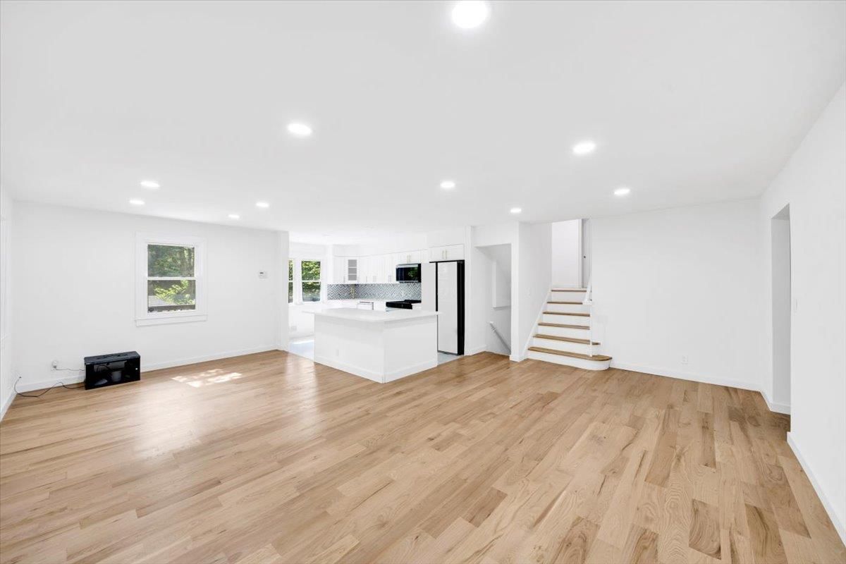 Empty room, Interior, Kitchen, Recessed Lighting, Wood Texture Flooring