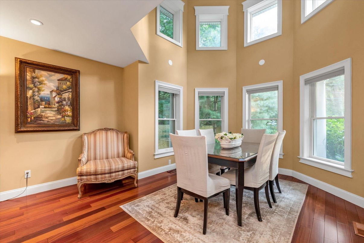 Dining room, Interior, Recessed Lighting, Wood Texture Flooring