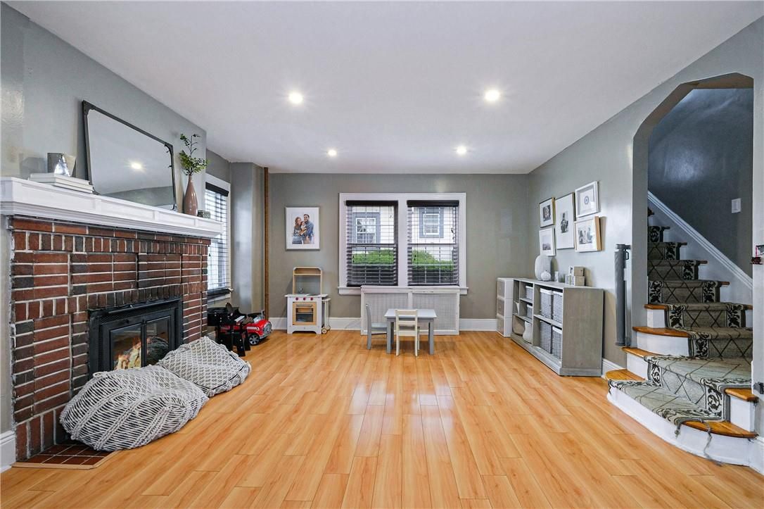 Fireplace, Interior, Recessed Lighting, Wood Texture Flooring
