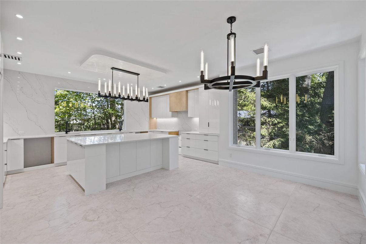 Interior, Kitchen, Marble, Marble Walls, Pendant Lights, Recessed Lighting