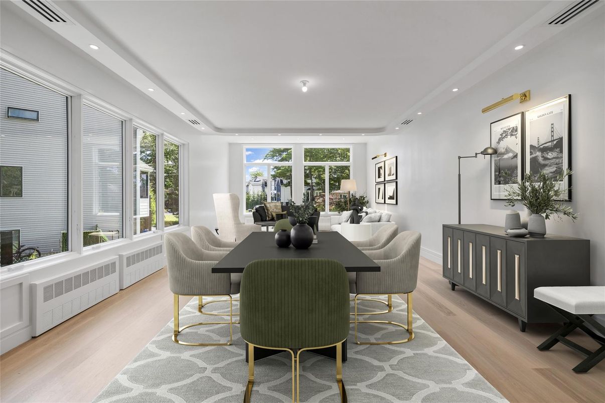 Dining room, Interior, Recessed Lighting, Wood Texture Flooring