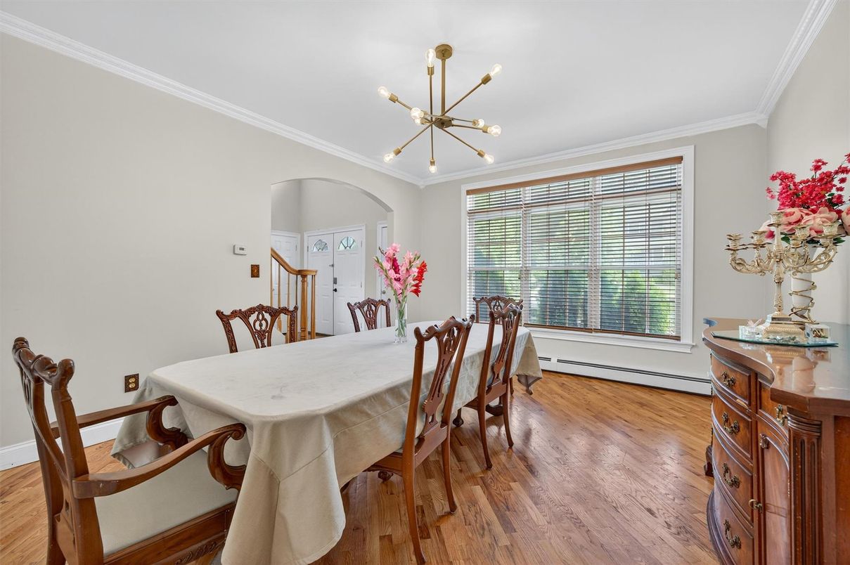 Dining room, Interior, Pendant Lights, Wood Texture Flooring