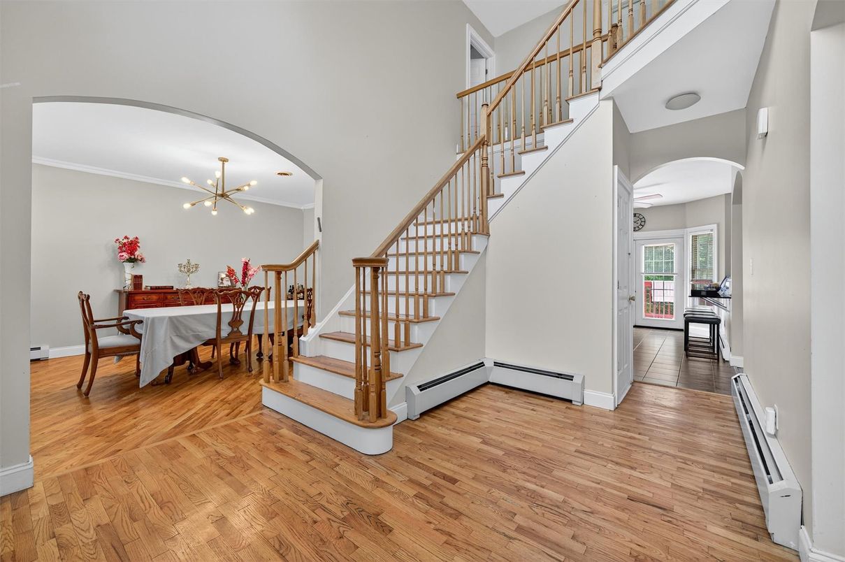 Dining room, Interior, Pendant Lights, Wood Texture Flooring