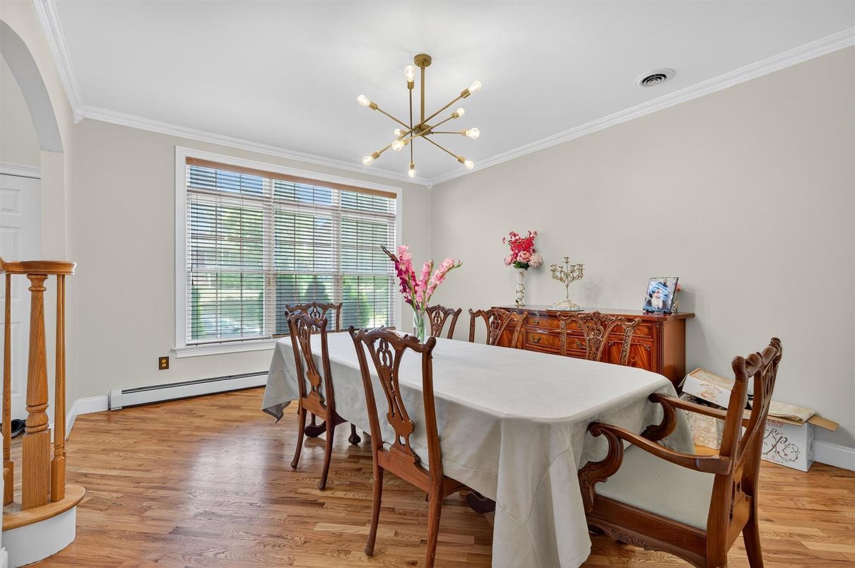 Dining room, Interior, Pendant Lights, Wood Texture Flooring