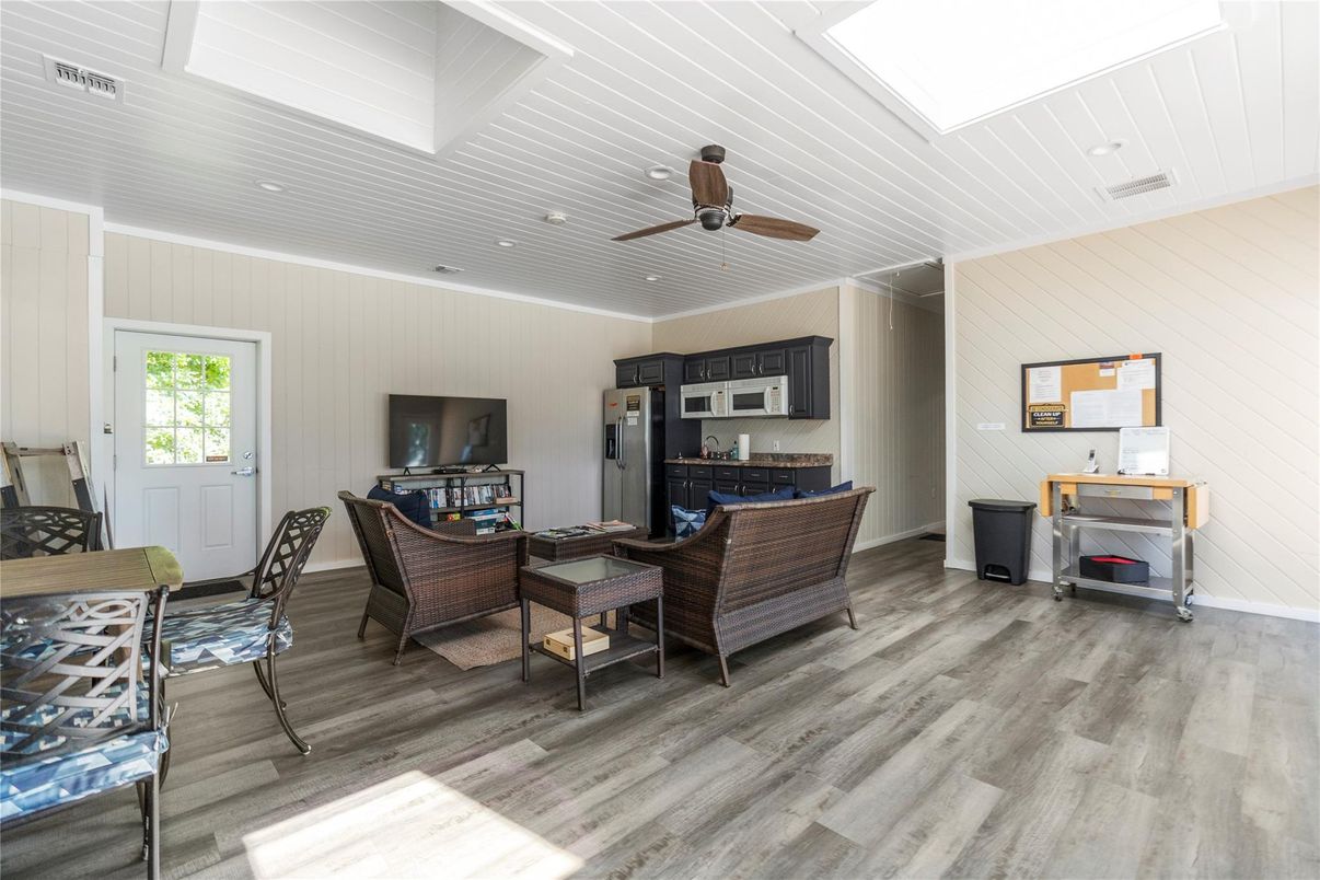 Interior, Kitchen, Living room, Recessed Lighting, Wood Texture Flooring
