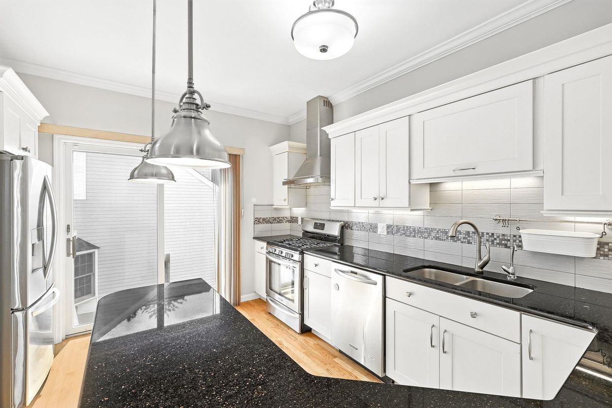Interior, Kitchen, Pendant Lights, Stainless Steel Appliances, Wood Texture Flooring