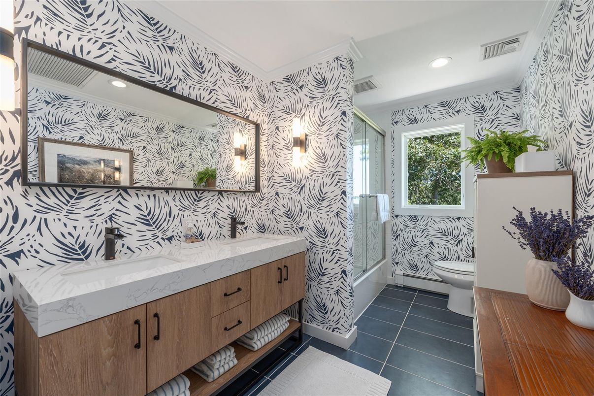 Bathroom, Dual Sink Vanities, Glass Shower, Interior, Recessed Lighting