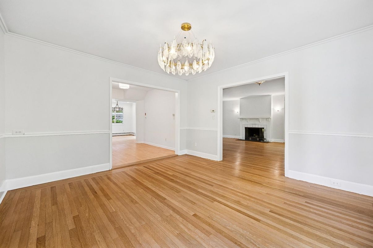 Chandelier, Empty room, Fireplace, Interior, Wood Texture Flooring