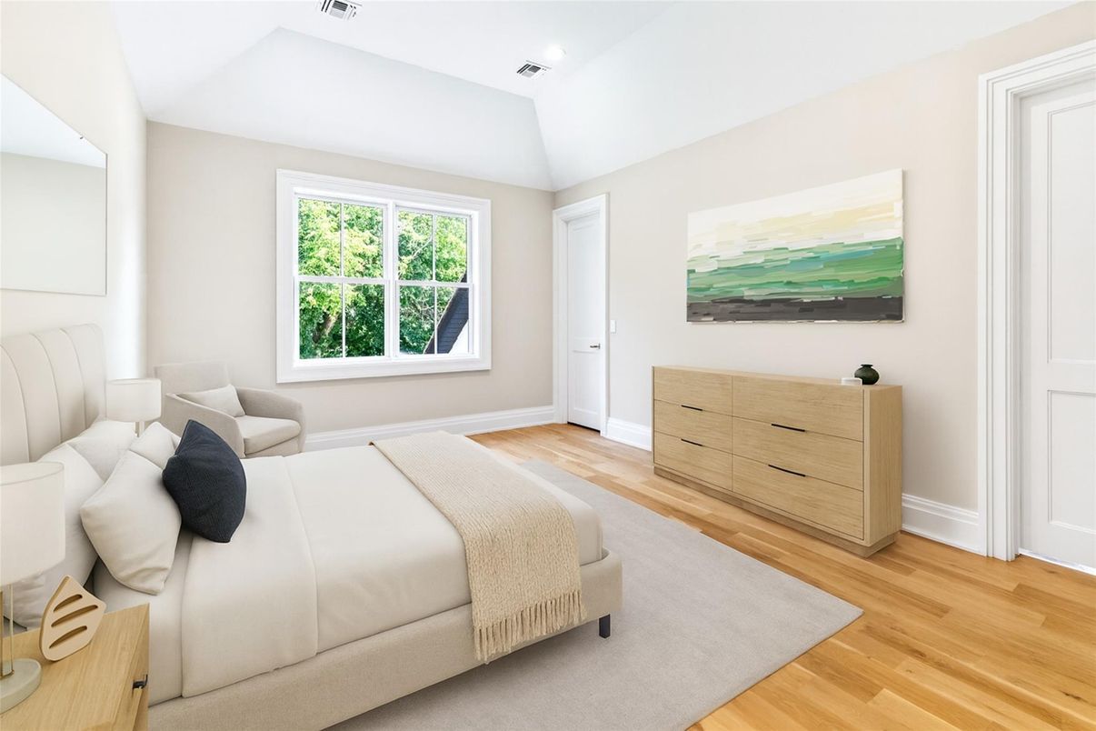 Bedroom, Interior, Recessed Lighting, Wood Texture Flooring