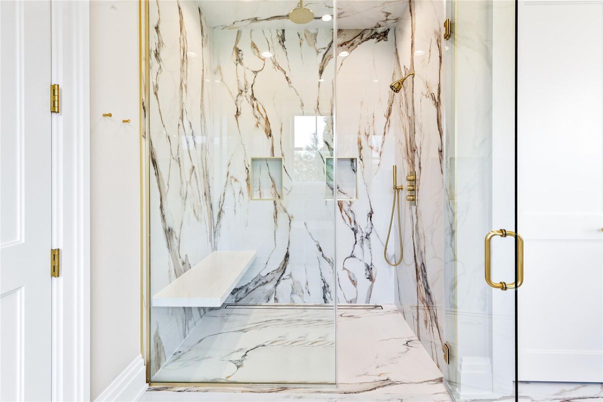 Bathroom, Glass Shower, Interior, Marble Walls