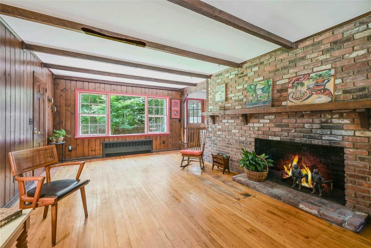 Fireplace, Interior, Stone Walls, Wooden Beams, Wood Texture Flooring, Wooden Walls