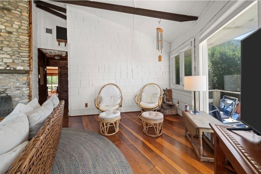 Home Office, Interior, Stone Walls, Wooden Beams, Wood Texture Flooring