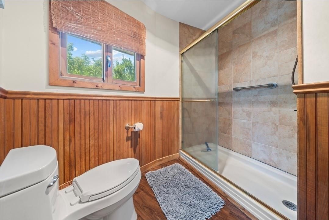 Bathroom, Glass Shower, Interior, Wood Texture Flooring