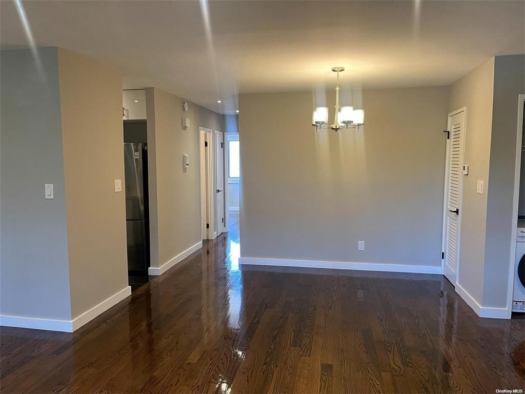 Chandelier, Empty room, Interior, Recessed Lighting, Wood Texture Flooring