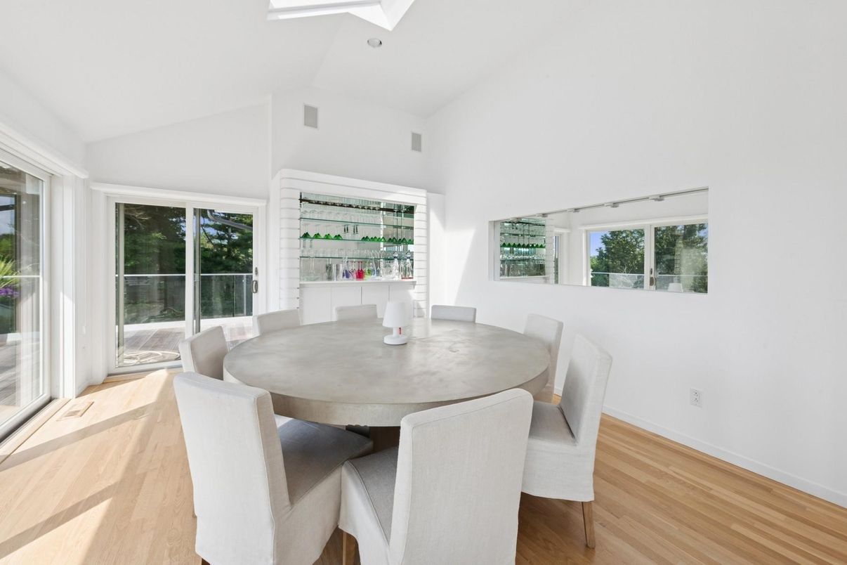 Dining room, Interior, Recessed Lighting, Wood Texture Flooring