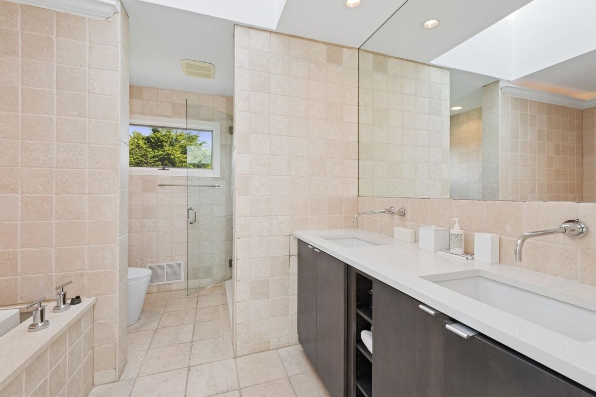 Bathroom, Dual Sink Vanities, Glass Shower, Interior, Recessed Lighting
