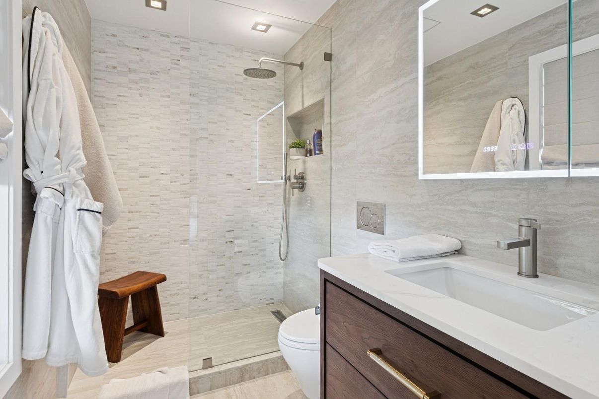 Bathroom, Glass Shower, Interior, Recessed Lighting
