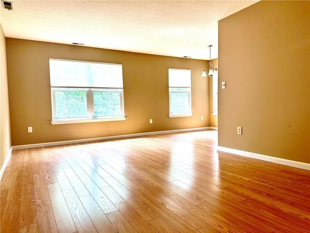 Empty room, Interior, Pendant Lights, Wood Texture Flooring