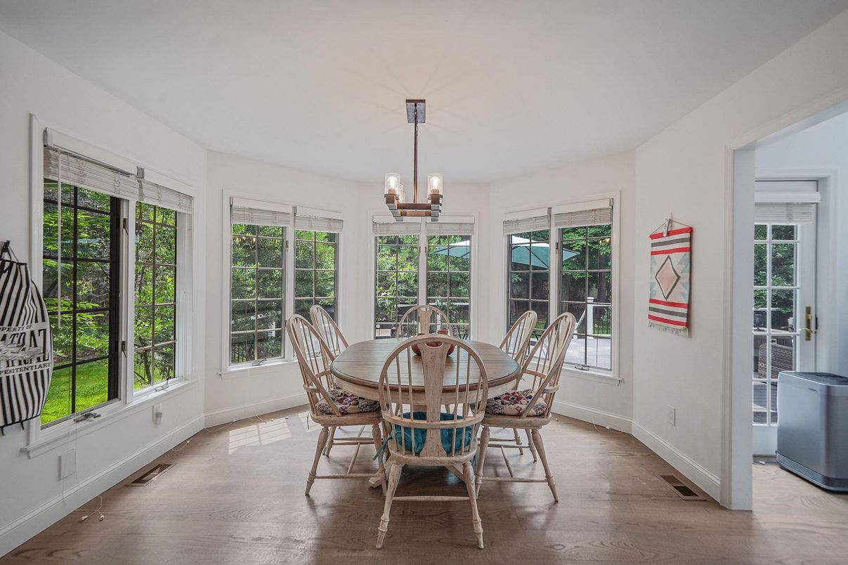 Dining room, Interior, Pendant Lights, Wood Texture Flooring