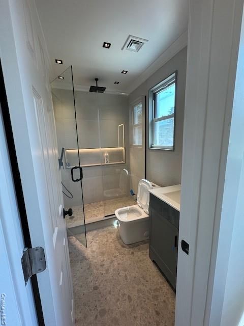 Bathroom, Glass Shower, Interior, Recessed Lighting