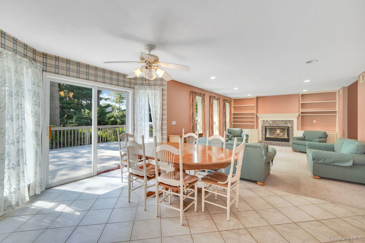 Dining room, Fireplace, Interior, Living room, Recessed Lighting