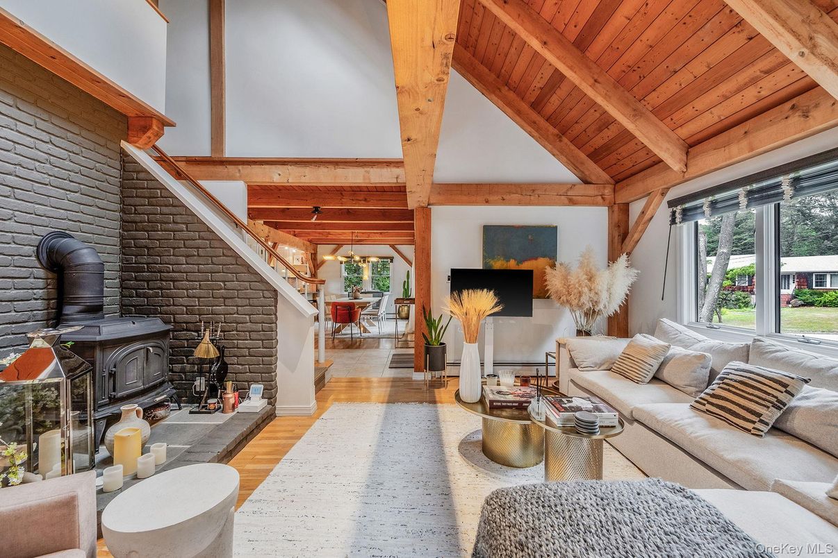 Fireplace, Interior, Living room, Stone Walls, Wooden Beams, Wooden Ceilings, Wood Texture Flooring