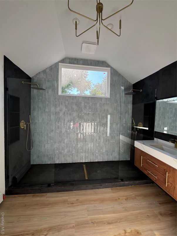 Bathroom, Glass Shower, Interior, Wood Texture Flooring