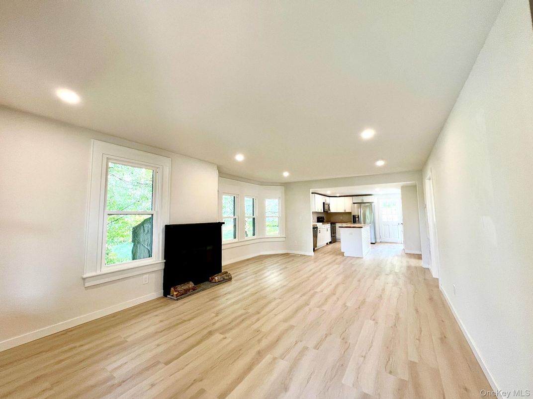 Empty room, Interior, Kitchen, Recessed Lighting, Wood Texture Flooring