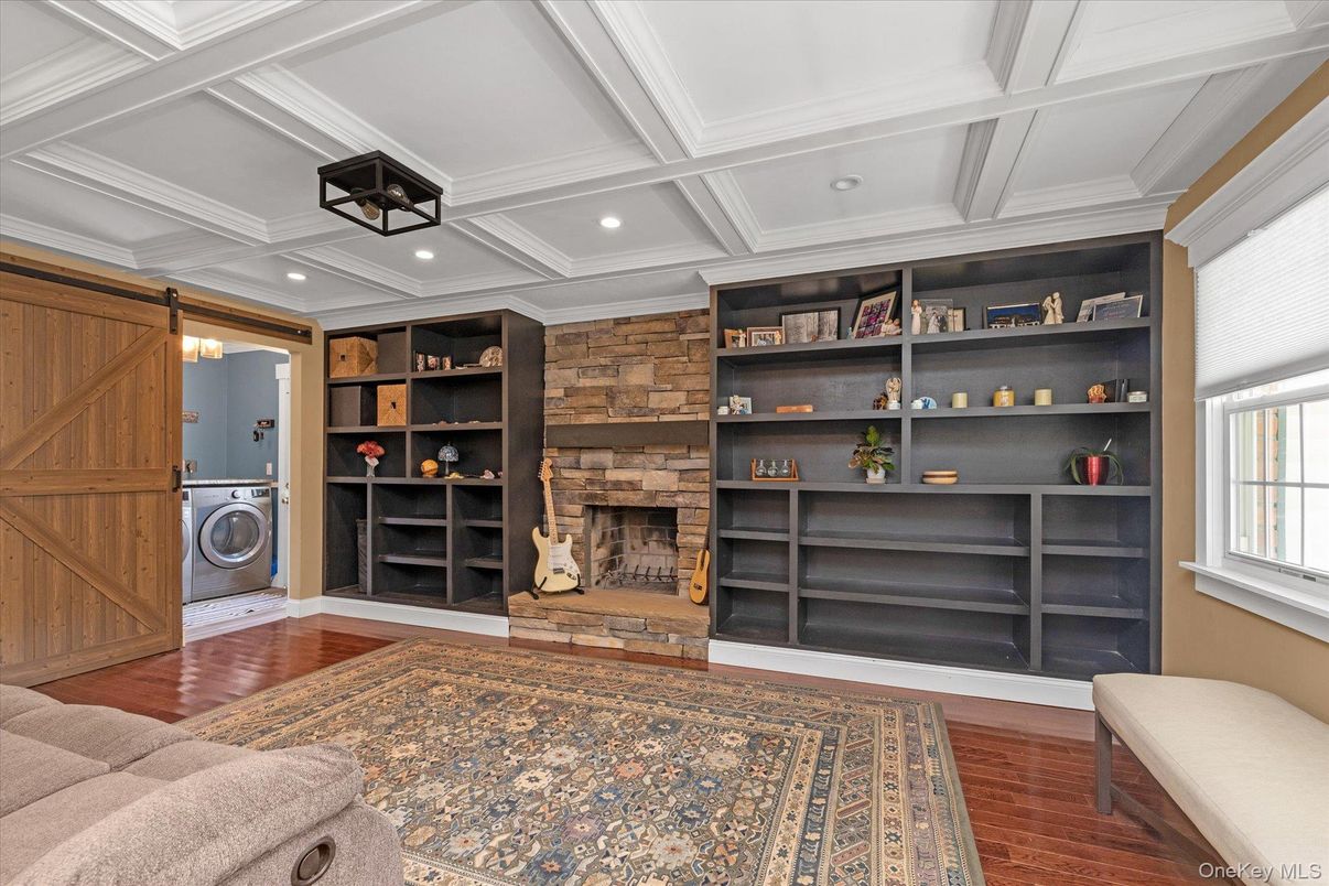 Fireplace, Interior, Recessed Lighting, Wood Texture Flooring