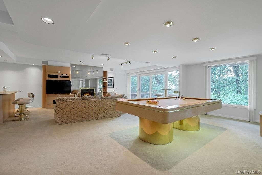 Billiard Table, Fireplace, Game Room, Interior, Living room, Recessed Lighting