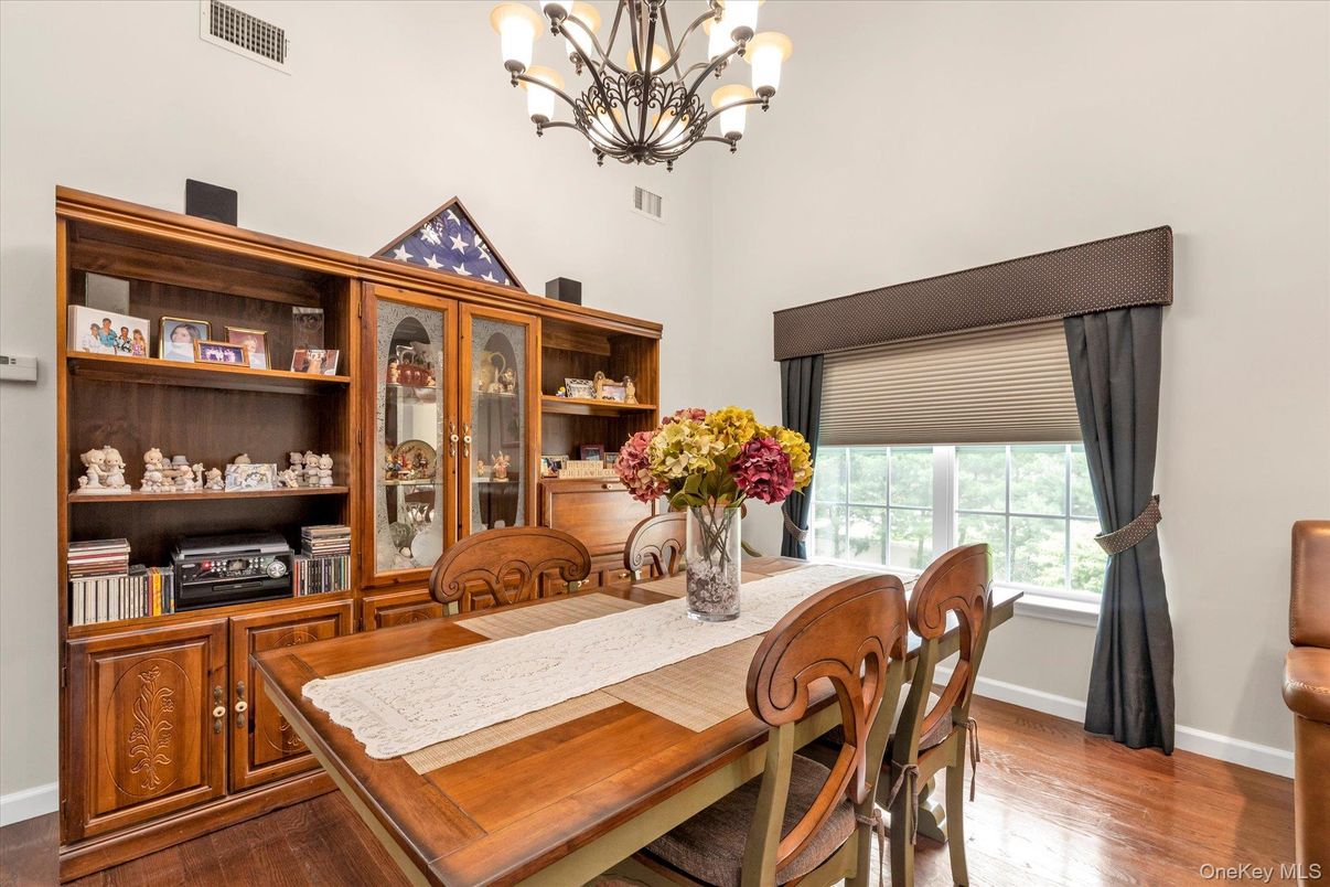 Chandelier, Dining room, Interior, Wood Texture Flooring