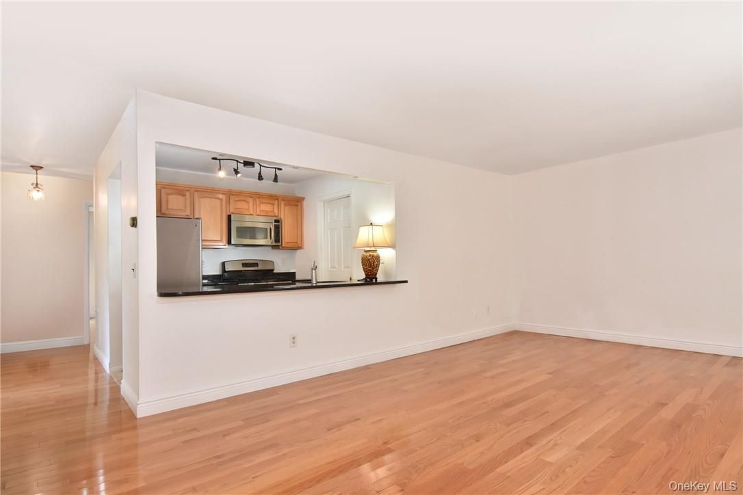 Empty room, Interior, Kitchen, Stainless Steel Appliances, Wood Texture Flooring