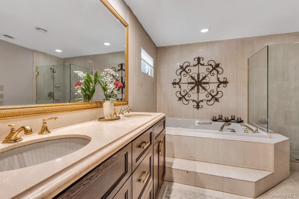 Bathroom, Dual Sink Vanities, Glass Shower, Interior, Recessed Lighting