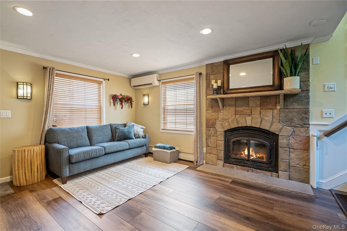 Fireplace, Interior, Recessed Lighting, Wood Texture Flooring