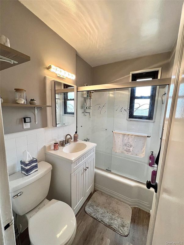Bathroom, Glass Shower, Interior, Wood Texture Flooring