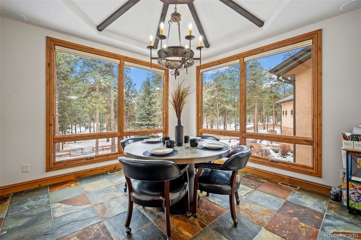 Chandelier, Dining room, Interior, Pendant Lights, Wooden Beams