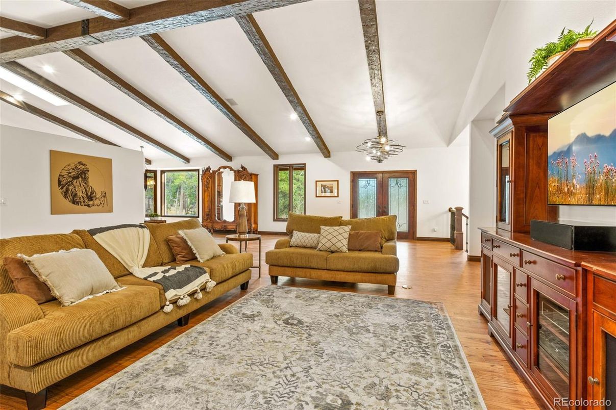 Fireplace, Interior, Living room, Wooden Beams, Wood Texture Flooring