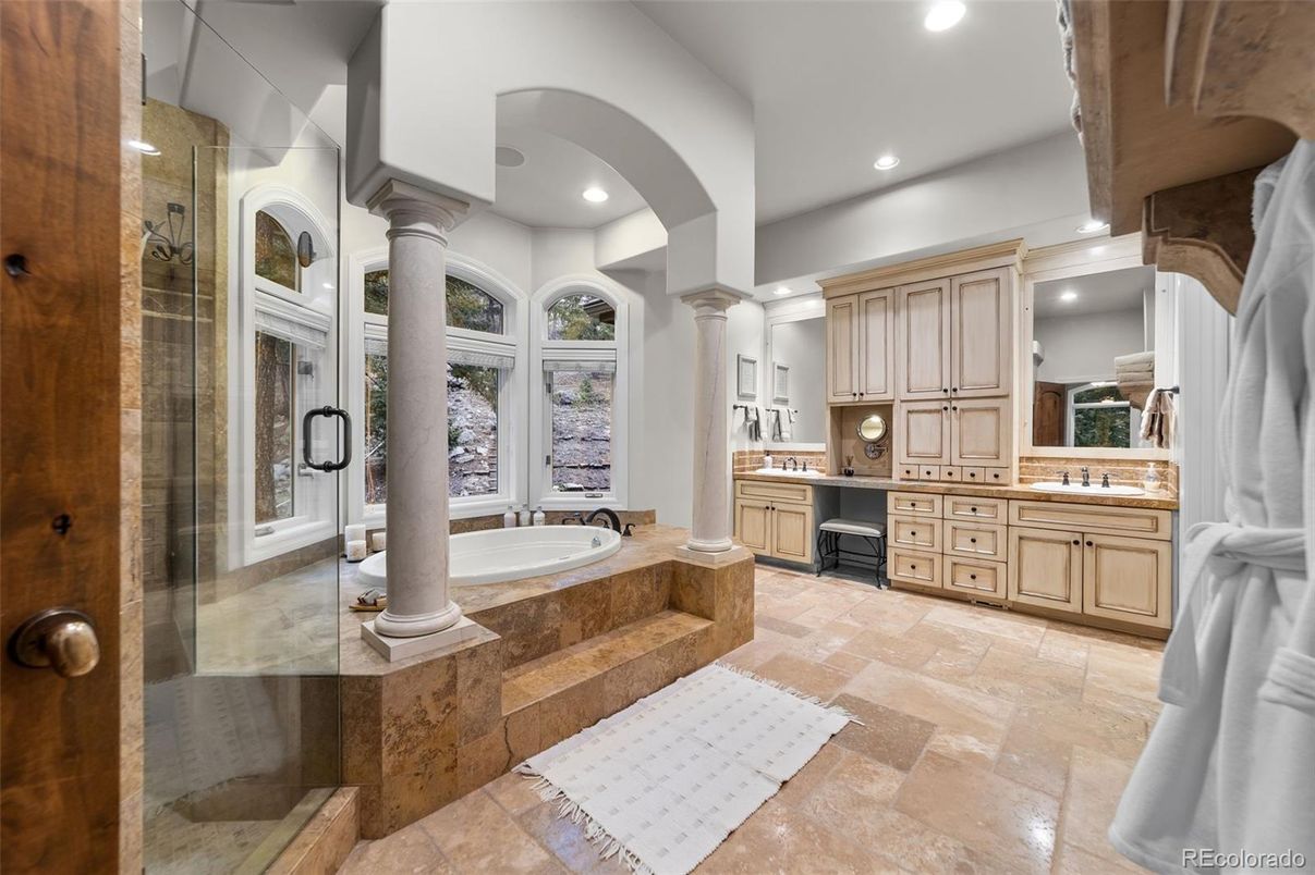Bathroom, Dual Sink Vanities, Glass Shower, Interior, Recessed Lighting