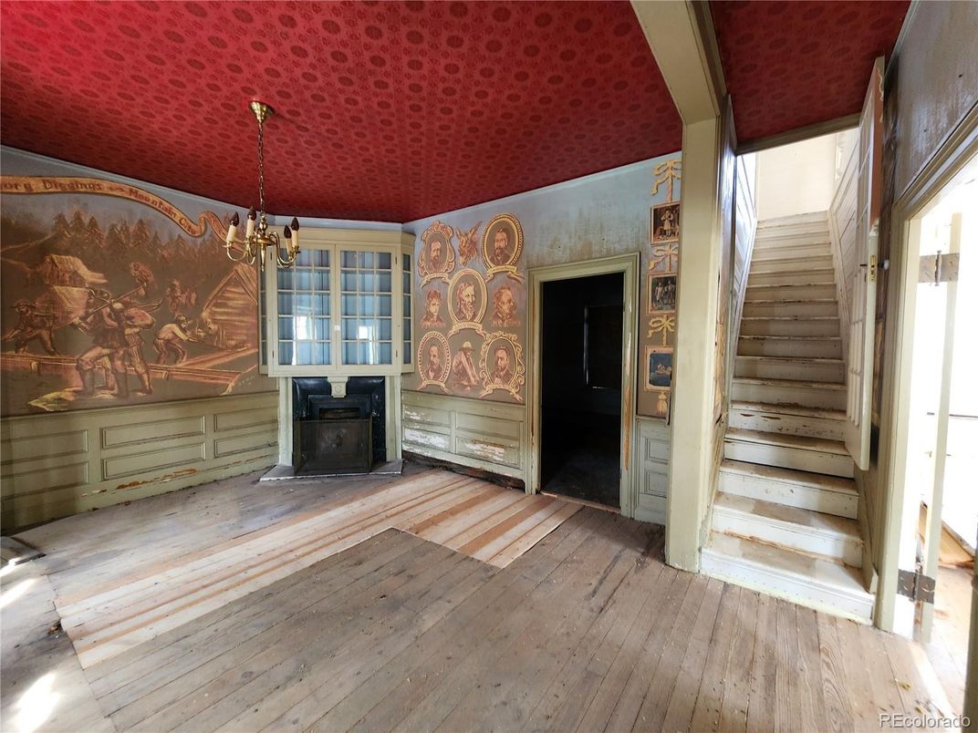 Chandelier, Empty room, Fireplace, Interior, Wood Texture Flooring