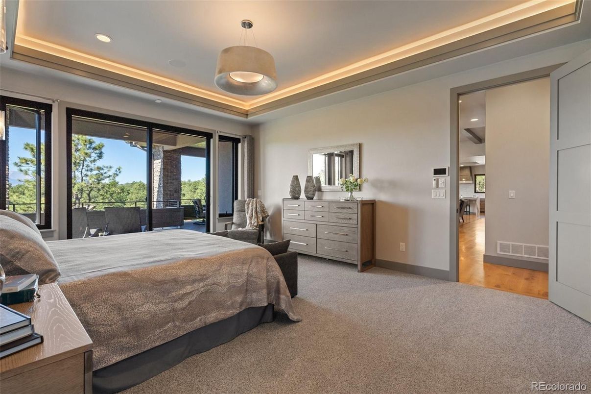 Bedroom, Interior, Pendant Lights, Recessed Lighting, Wood Texture Flooring