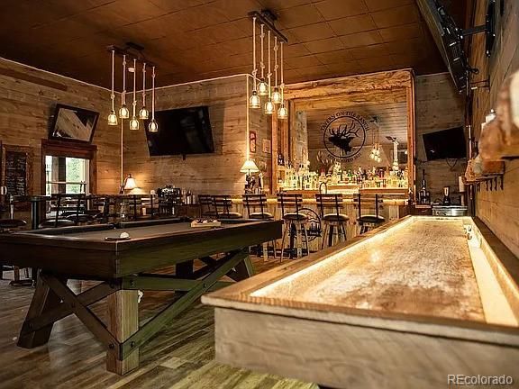 Interior, Pendant Lights, Stone Walls, Wood Texture Flooring, Wooden Walls