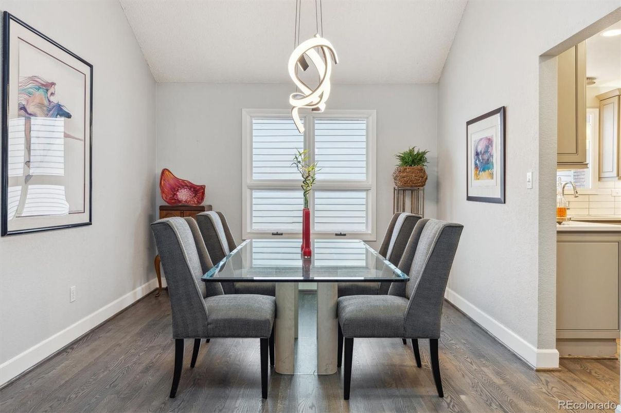 Dining room, Interior, Pendant Lights, Wood Texture Flooring