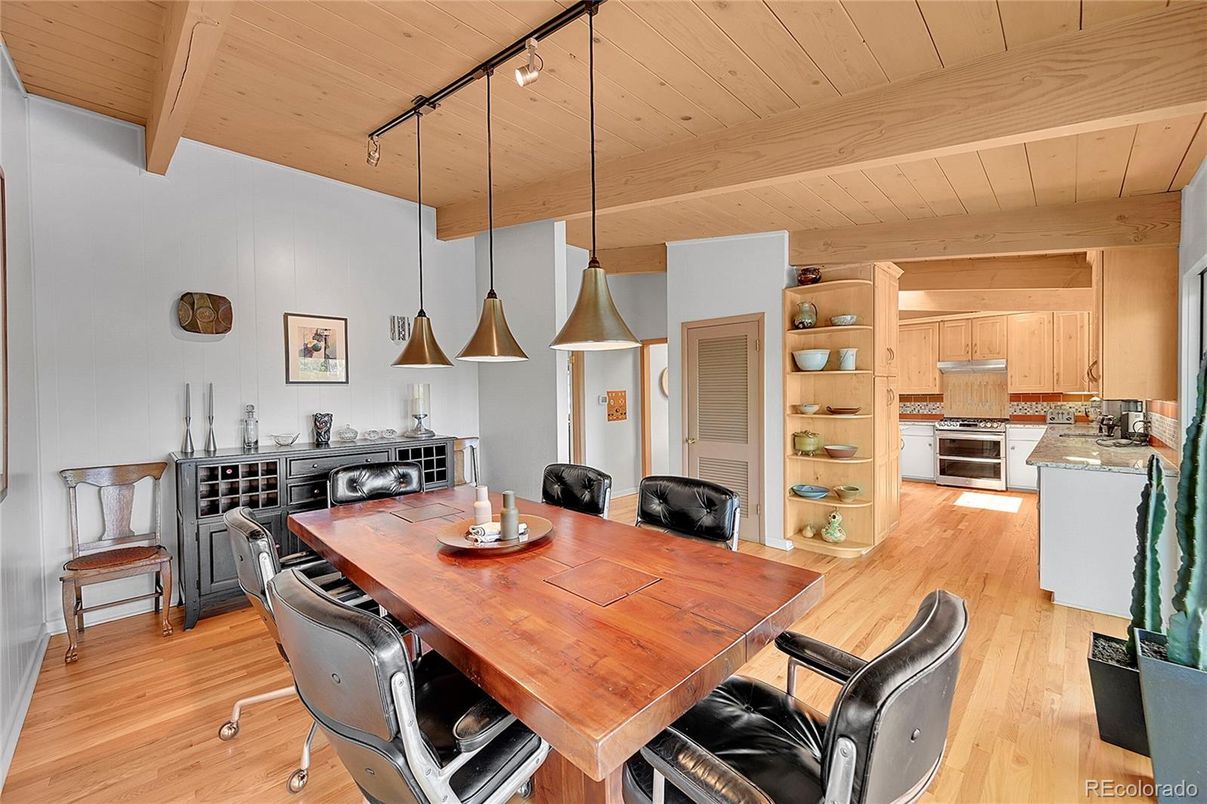 Dining room, Interior, Kitchen, Pendant Lights, Wooden Ceilings, Wood Texture Flooring