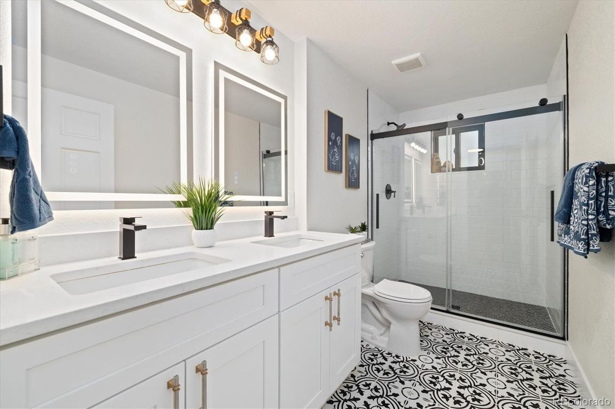 Bathroom, Dual Sink Vanities, Glass Shower, Interior